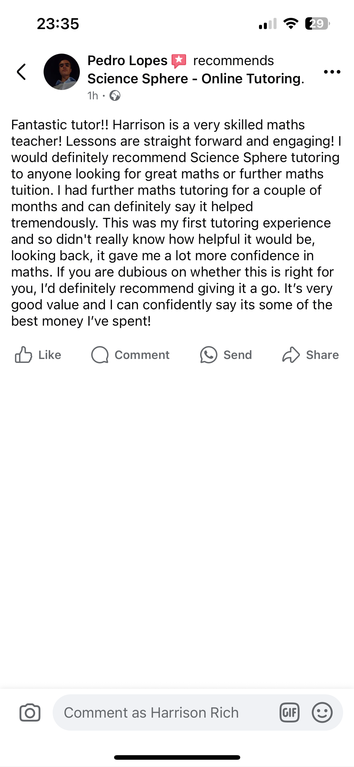 Facebook recommendation from Pedro Lopes